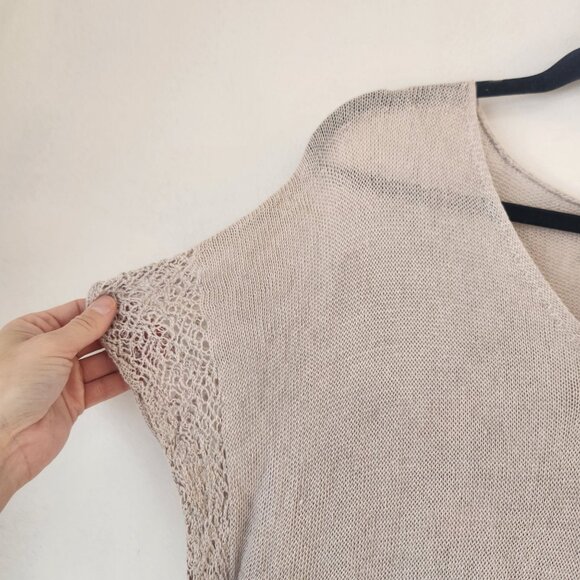 Eileen Fisher 100% Linen Italian Knit Sweater Tunic Blouse Oatmeal Tan Size S - Picture 3 of 8